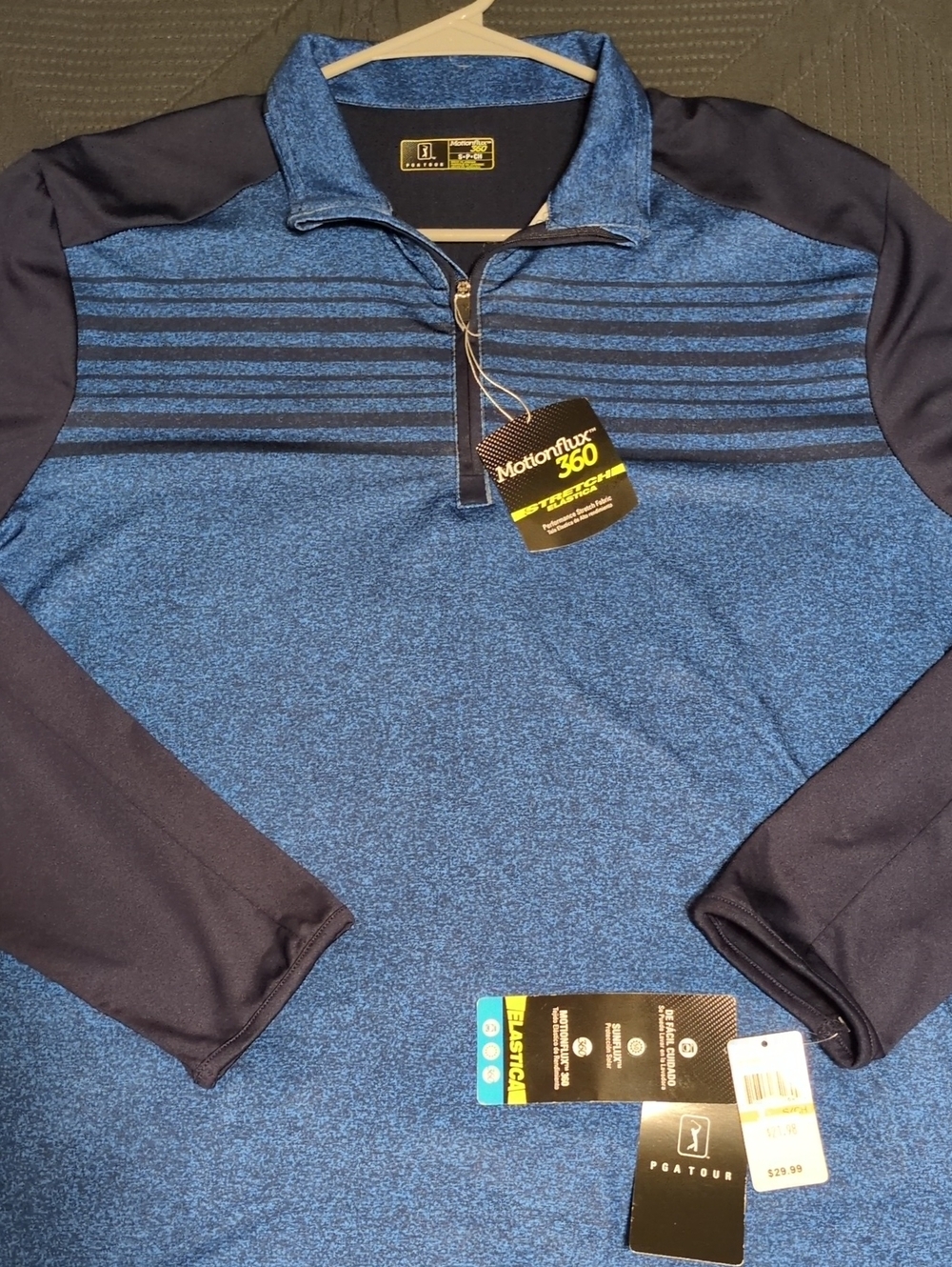 PGA Tour Blue Heather and Navy Quarter Zip Pullover S NWT